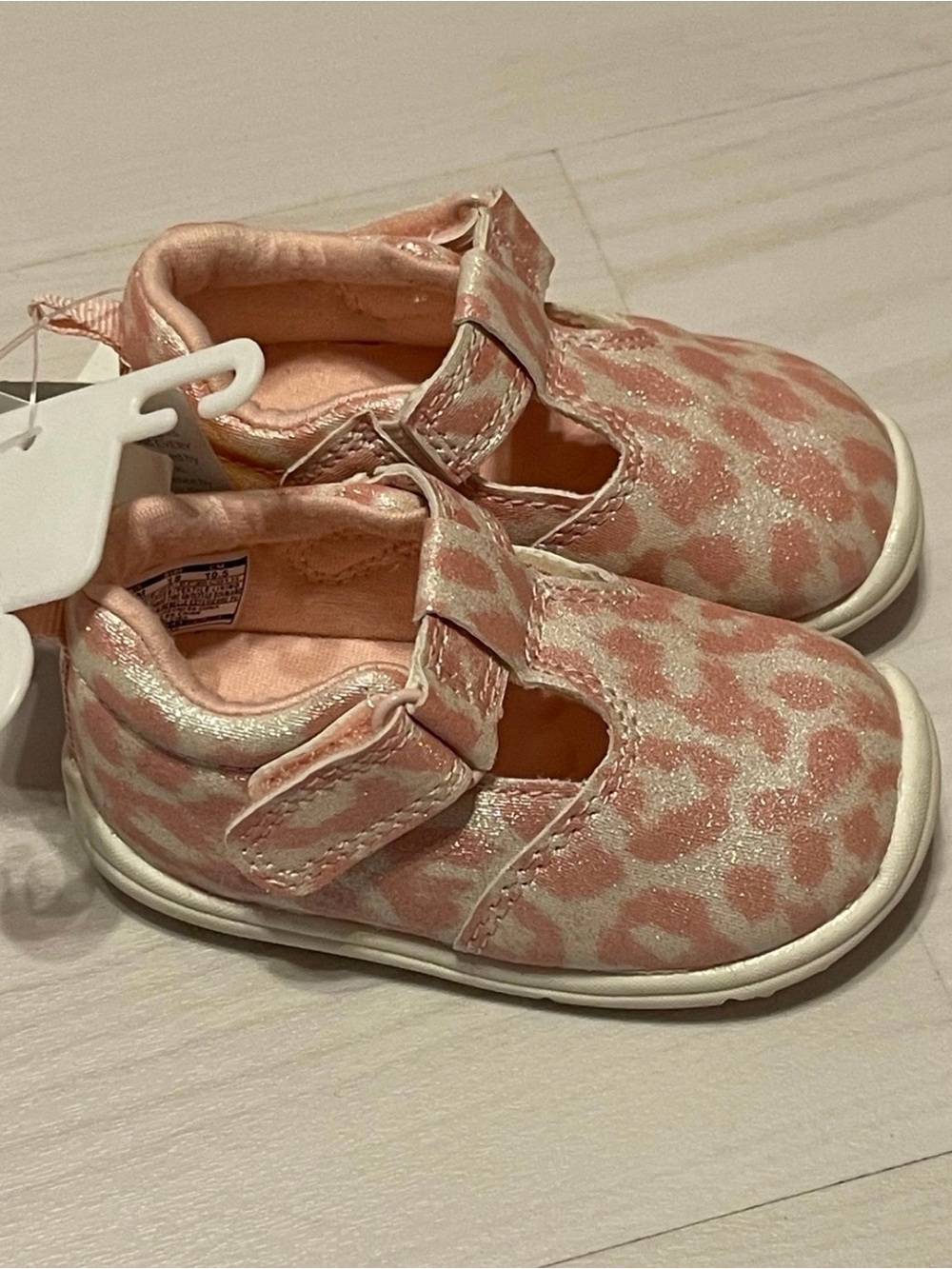 Carter's Pink Glitter Leopard-Print Hook & Loop Baby Mary Janes